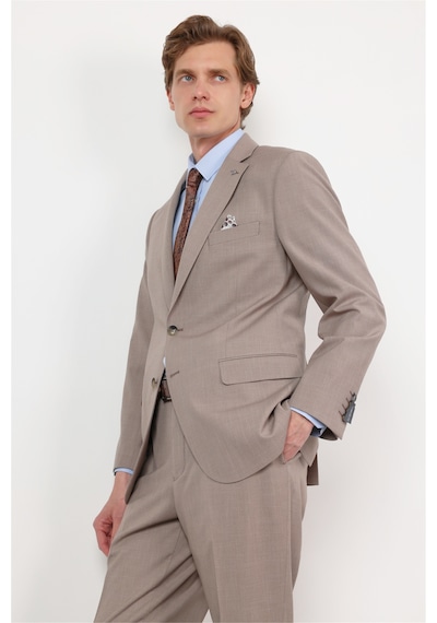 İmza Bej Mono Yaka 4 Drop Comfort Fit Tam Astar Esnek Takım Elbise 1001260168 Koyu Bej