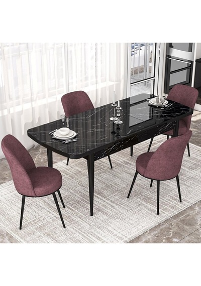 Canisa Concept Kor Serisi, 70x114 Açılabilir Yemek Masası Takımı, Siyah Mermer Desen Masa Ve 4 Gülkurusu Sandalye Masa Siyah Mermer Sandalyeler Gülkurusu Canisa Concept Kor Serisi, 70x114 Açılabilir Yemek Masası Takımı, Siyah Mermer Desen Masa Ve 4 Gülkurusu Sandalye Masa Siyah Mermer Sandalyeler Gülkurusu