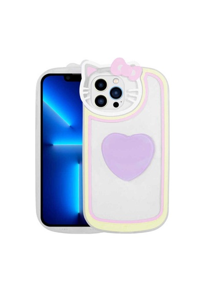 Apple Uyumlu iPhone 13 Pro Kılıf Kedi Figürlü Transparan Pop Soketli Zore Ritmik Kapak Pembe