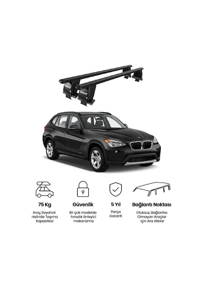 Royal Bmw X1 2012-2015 Uyumlu Siyah Kilitli Ara Atkı Port Bagaj Tavan Barı