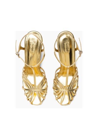 Ilona Gold Metalik Yuvarlak Burunlu Kadın Sandalet