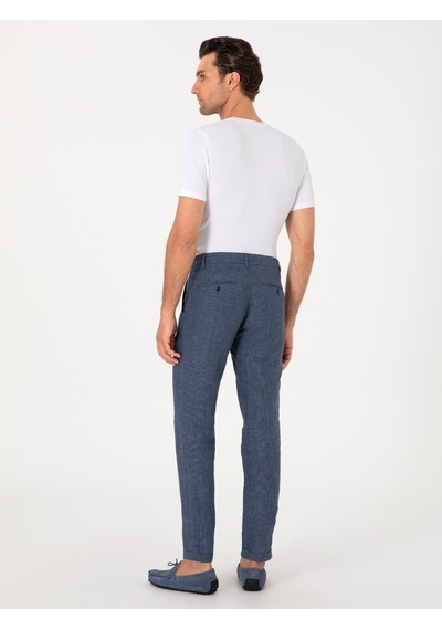 Cacharel İndigo Carrot Fit Beli Lastikli %100 Keten Spor Pantolon Mavi