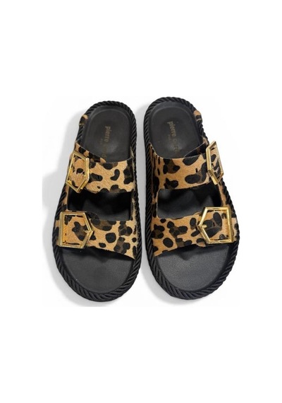 Pierre Cardin Leopar Anatomik Çift Bantlı Ayarlı Bayan Terlik Siyah