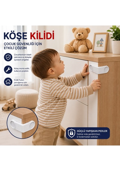 Çok Amaçlı Yapışkanlı Çocuk Güvenlik Kilidi - Delmesiz Dolap Çekmece Kilidi 1 Adet Çok Renkli