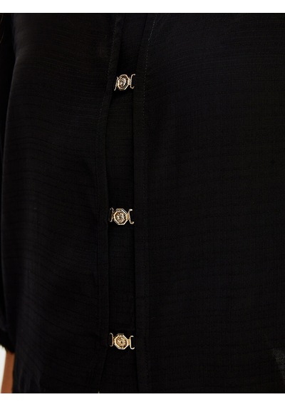 Faik Sönmez Gold Düğme Detaylı Dökümlü Rayon Bluz W26blz006 Uw26blz00610 Siyah