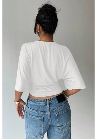 Cool Tarz Kadın Beyaz Crop Bluz Yarım Kol Salaş Fit Yüksek Bel Büzgülü Basic Tişört Beyaz Beyaz Cool Tarz Kadın Beyaz Crop Bluz Yarım Kol Salaş Fit Yüksek Bel Büzgülü Basic Tişört Beyaz Beyaz