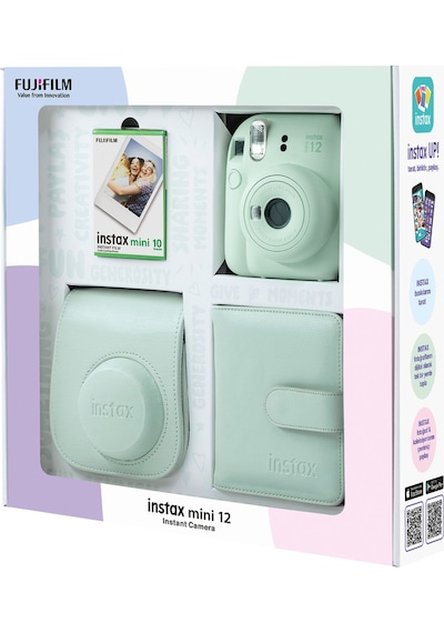 Fujifilm Instax Mini 12 Fotoğraf Makinesi + 10'lu Film Kare Albüm + Deri Kılıf Bundle Box Yeşil