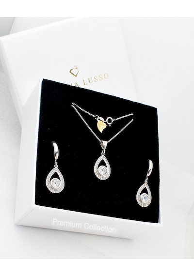 Brezza Lusso Jewelry Dia Serisi Lusso Su Damlası Model Kadın Kolye Küpe Seti