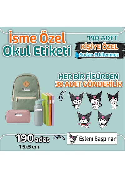 Kapbirhediye Okul Etiketi Isme Özel Kalem Defter Etiketi Sevimli Kedi 1 Temalı 190 Adet Çok Renkli