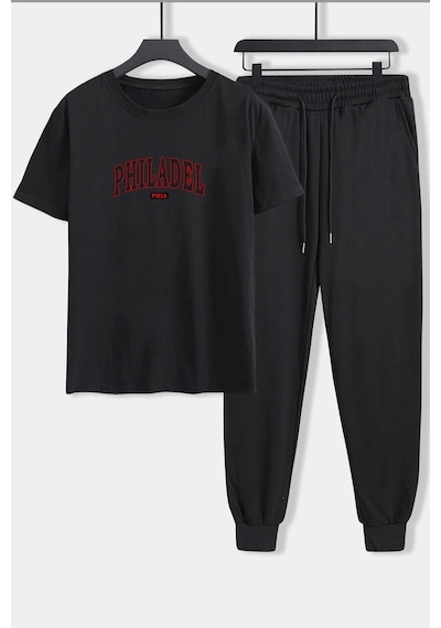 Uyguntarz Unisex Philadelphia Baskılı 2'li Eşofman Takımı Siyah