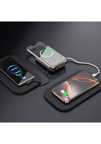 Lenyes Pw1009d Pd 35w Qi2 Teknolojili Wireless Powerbank Type-c Kablolu Standlı 15w 10000mah Gri