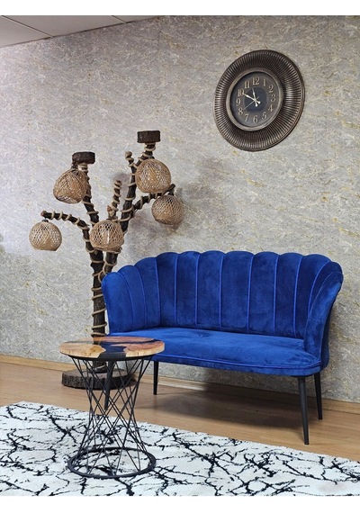 Zafir İkili Papatya Çay Seti Koltuk Siyah Boyalı Sivriltme Ayak, Balkon, Salon, Ofis, Koltuk Takımı Mavi