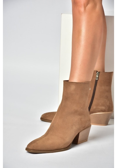 Fox Shoes Z654037561 Vizon Hakiki Deri Süet Alçak Topuklu Western Kadın Bot