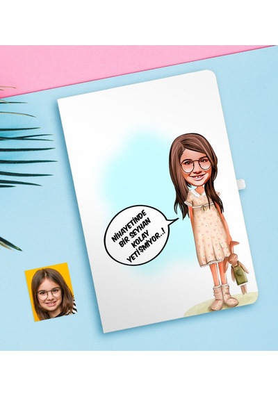 Kişiye Özel Kız Çocuk Kolay Yetişmiyor Karikatürlü Beyaz Defter-1