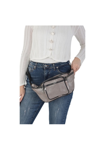 Nahitatyana Unisex Çok Cepli Hakiki Deri Freebag Bel Çantası Ve Omuz Çantası Gümüş - 121763658 Gümüş