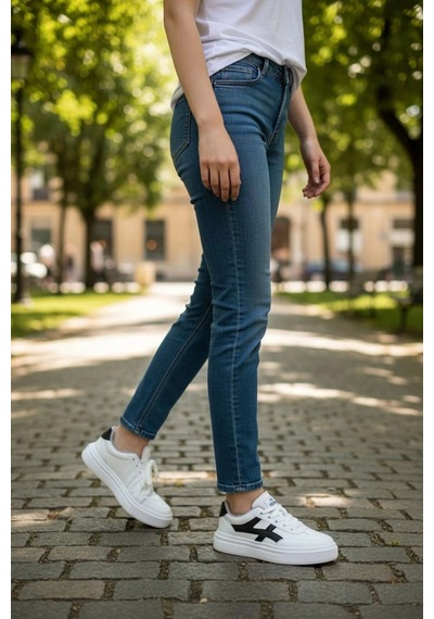 In Step Meengi Unisex Beyaz Siyah Detaylı Günlük Spor Ayakkabı - Sneaker