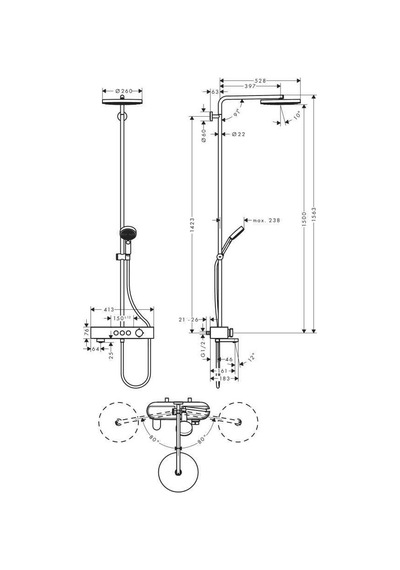 Hansgrohe Pulsify Termostatikli Duş Kolonu 260 1jet Dönebilen Gagalı - 24230000 Krom