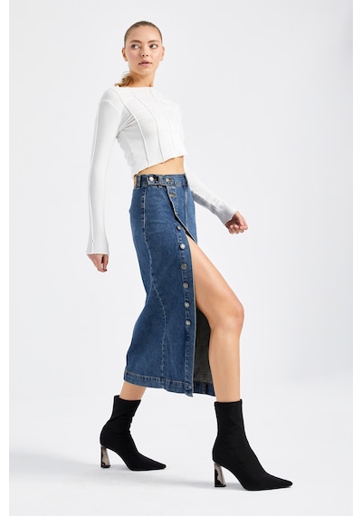 it's basic Kadın Tint Kot Rengi Tilia Önü Düğmeli Maxi Boy Denim Etek