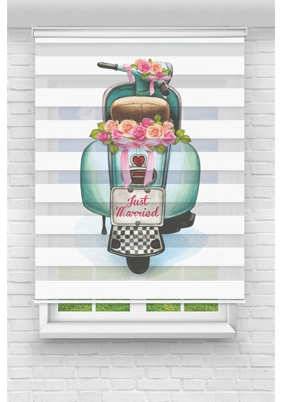 Perdecizade Enxboy Yeşil Motosiklet Dijital Baskılı Zebra Perde-cocuk Odası-stor Perde Renkli