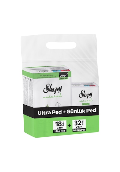 Sleepy Natural Ultra Ped Gece 18'li + Uzun Günlük Ped 2 x 32'li