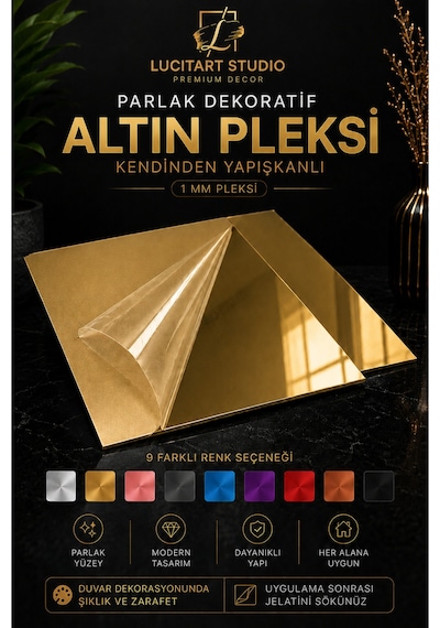Lucitart Kendinden Yapışkanlı Parlak Dekoratif Pleksi Kare Duvar Paneli 9 Renk Seçeneği Modern Duvar Dekoru Altın Lucitart Kendinden Yapışkanlı Parlak Dekoratif Pleksi Kare Duvar Paneli 9 Renk Seçeneği Modern Duvar Dekoru Altın