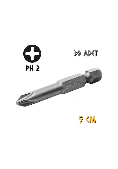 Kupa Tyson Vidalama Ucu Bits Uç - Ph2 Yıldız - 5 Cm. - 30 Adet