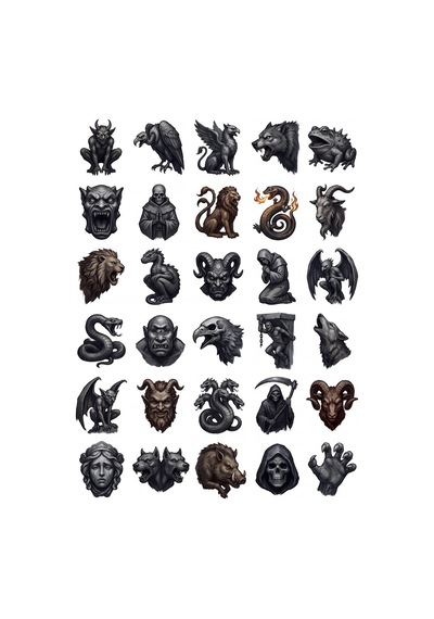 30 Adet Gotik Heykel Gargoyle Sticker Seti - Laptop, Kılıf, Defter Çok Renkli