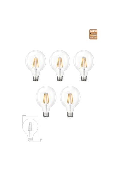 Rustik Led Ampul E27 G95 6w 2700k Gün Işığı 5'li Erd-88
