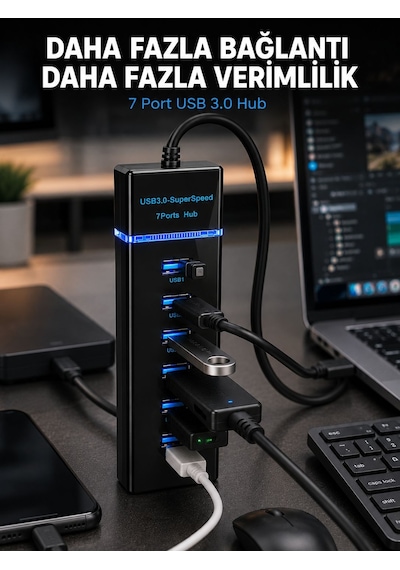 7 Port Usb 3.0 Hub 5gbps Süper Hızlı Usb Çoklayıcı - Lisinya