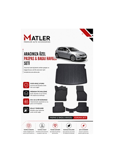 Volkswagen Golf 7 2016 Model 4d Ekstra Havuzlu Paspas Ve Bagaj Havuzu Set