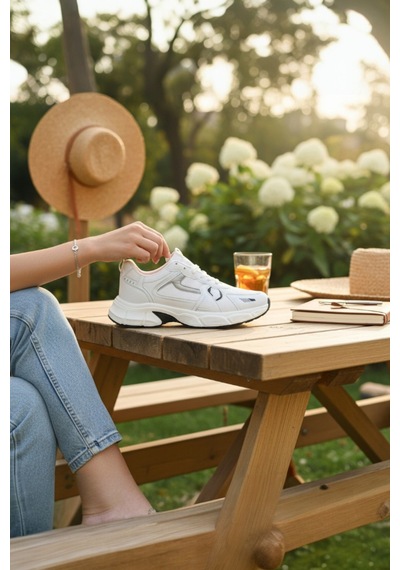 Enoch Erkek Beyaz Modern Yürüyüş Ayakkabısı - Kalın Tabanlı Ve Destekli Günlük Sneaker Siyah - Beyaz