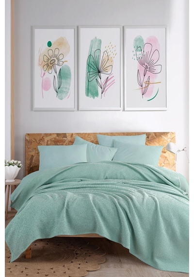 Eponj Home Ecocel Pike Örtü Çift Kişilik 200x230cm Karde Mint Yeşili Mint Yeşili