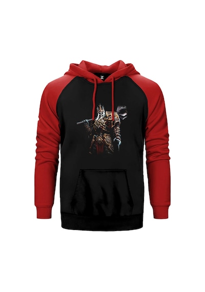 Diablo King Leoric Kırmızı Renk Reglan Kol Kapşonlu Sweatshirt Kırmızı