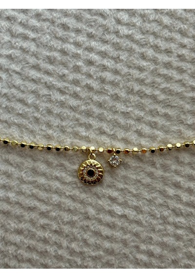 Taşlı Halka Charmlı Gold Halhal Çok Renkli