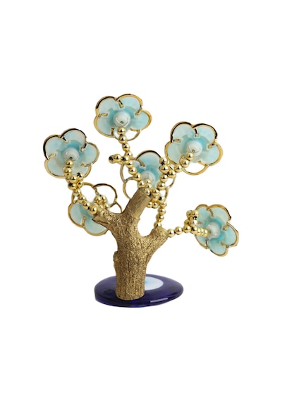 Feng Shui Nazar Boncuğu Çiçeği Hayat Ağacı Biblo Servet Çakra Şans Ağacı Mavi Göz Gül Ağacı 15 Cm. 44630224