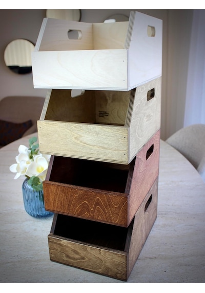 Organizer Ahşap Sandık Kutu 7" 7 İnç Plak İçin Uygun Boyut Ceviz Çok Renkli