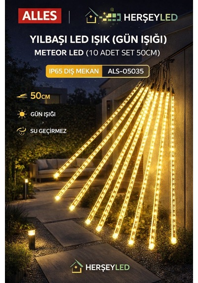 Yılbaşı Led Işık Gün Işığı Meteor Led 10 Adet Set 50cm Ip65 Dış Mekan Gün Işığı