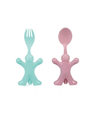 Bebek Figürlü Standlı Çatal Kaşık Seti Takımı 1 Kaşık 1 Çatal 2'li Set Çok Renkli