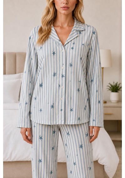 Womanandkids Mavi Kadın Casual Esnek Bol Pijama Takımı 4671