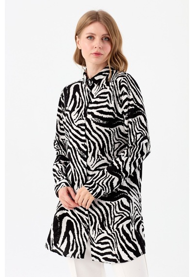 Esswaap Zebra Desenli Tunik Ekru Krem