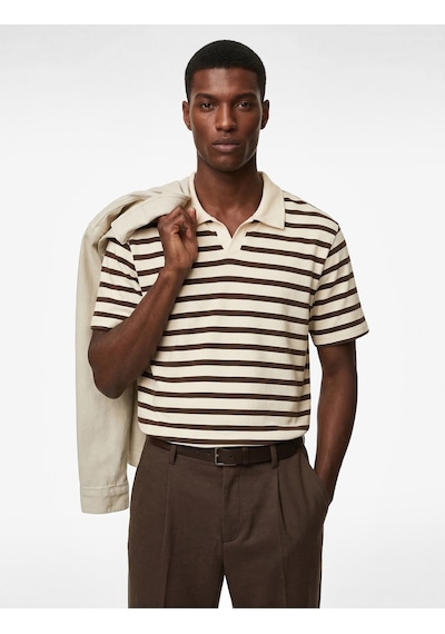 Koton Regular Fit Kısa Kollu Polo Yaka Çizgili Tişört Kahverengi Çizgili 6sam10388mk