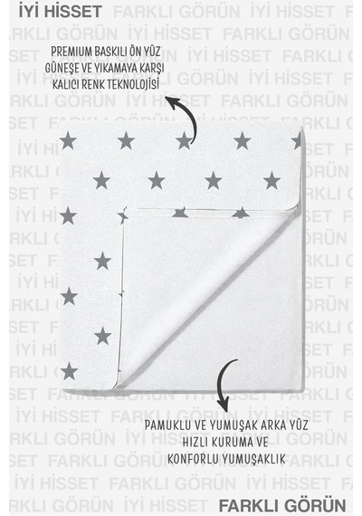 Kedi Figürlü Çizgili Çocuk Plaj Havlusu - Gri Beyaz Yıldızlı Modern Hızlı Kuruyan Mikrofiber Havlu Serin Melon