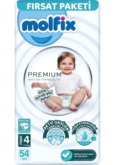 Molfix Premium Bebek Bezi Fırsat Paketi 4 Beden 7-14 Kg 54 Adet 4 Numara