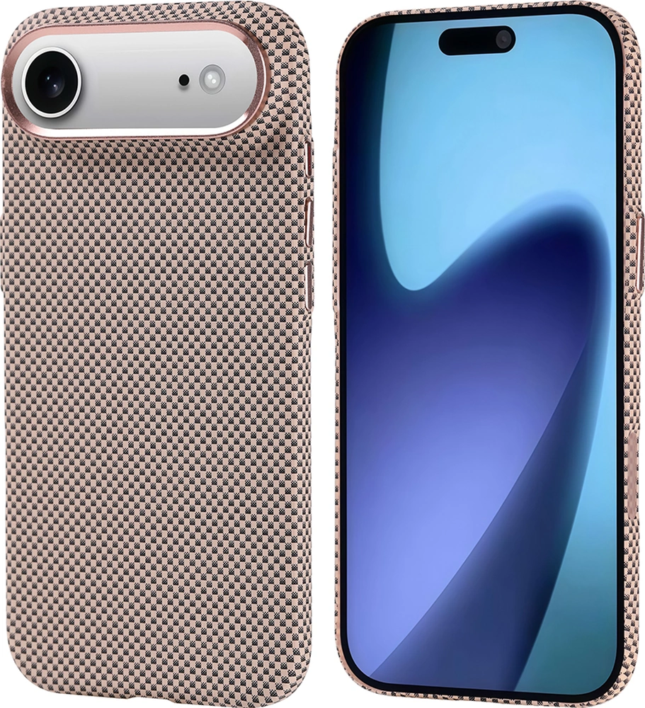 Apple Uyumlu iPhone 17 Air Kılıf Kablosuz Şarj Özellikli Karbon Fiber Görünümlü Nekst Kapak Gold