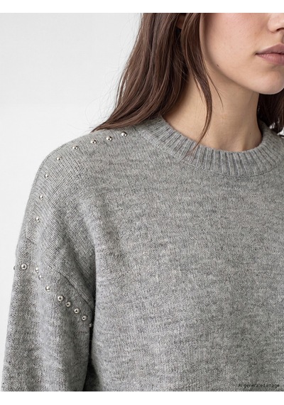 Lcw Modest Gri Zımba Detayları Oversize Kadın Triko Kazak Xl-2xl