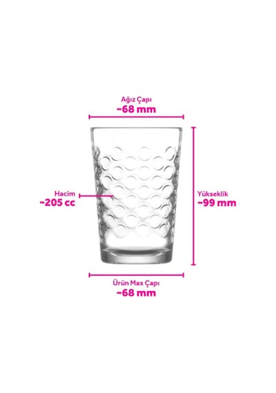 Lav Sedef Cam Su Bardağı 6'lı 205 ml