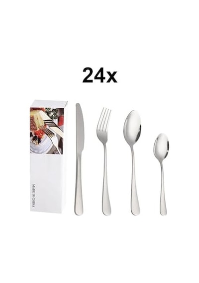 410 Çelik 24 Parça 6 Kişilik Gri Yemek Kaşık Çatal Bıçak Seti Cin733by Genel