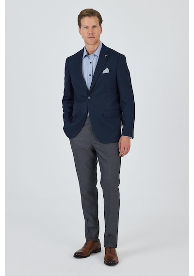 İmza Lacivert Mono Yaka Armürlü Tam Astar Esnek 6 Drop Comfort Fit Classic Ceket 1002250153 Lacivert
