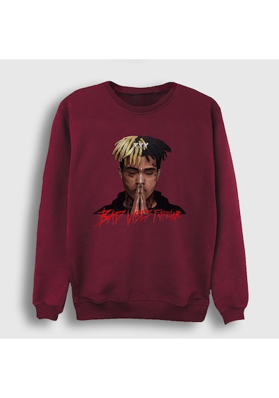 Presmono Unisex Forever Xxxtentacion Sweatshirt Bordo