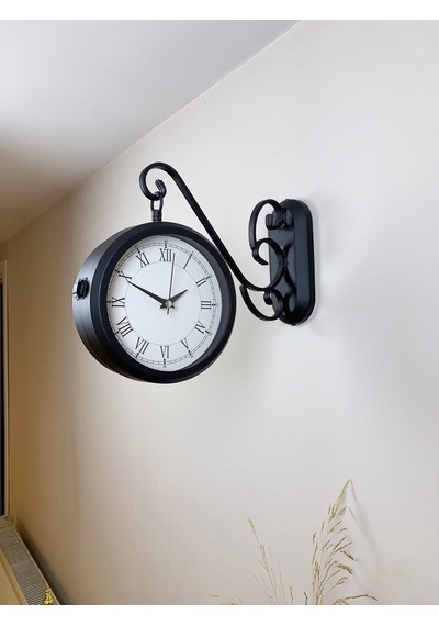 Siyah Metal Retro Çift Taraflı İstasyon Saati 36 X 25 Cm